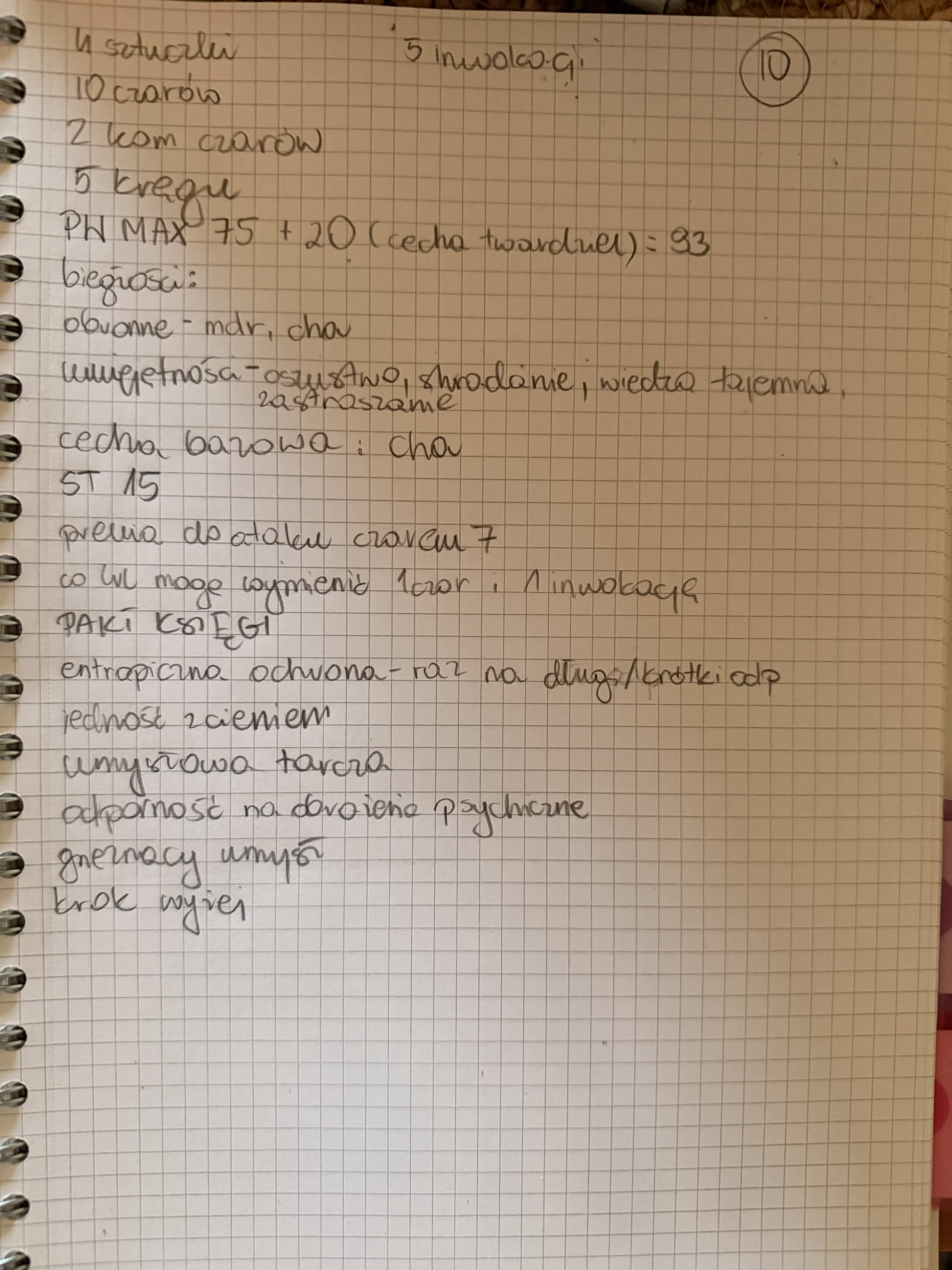 Druga strona aktualnej karty postaci Lilii